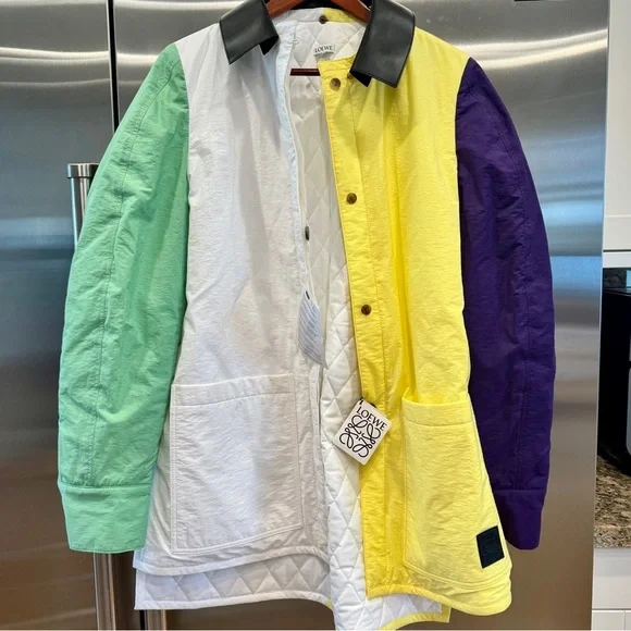 NWT Loewe Padded Overshirt Multicolored Jacket Leather Collar Over shir multi​
